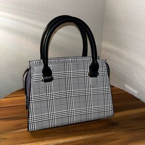 Small Elegant Black Lilac and White Plaid Handbag